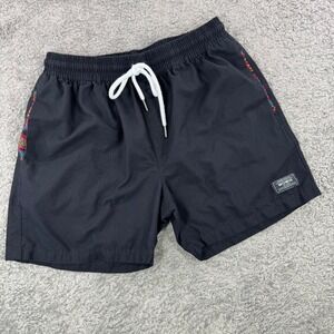 Wowie Mens Black Casual Shorts Woven Trim Elastic Drawstring Waist Size Small